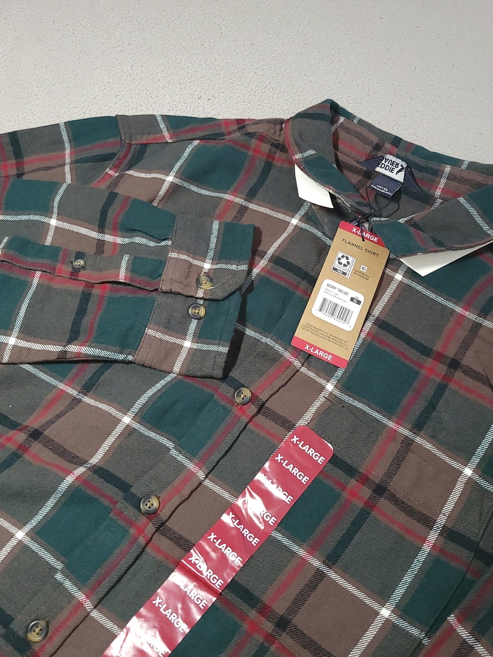 NWT Eddie Bauer Men's Flannel Shirt Size XL Green Plaid Long Sleeve Button Up